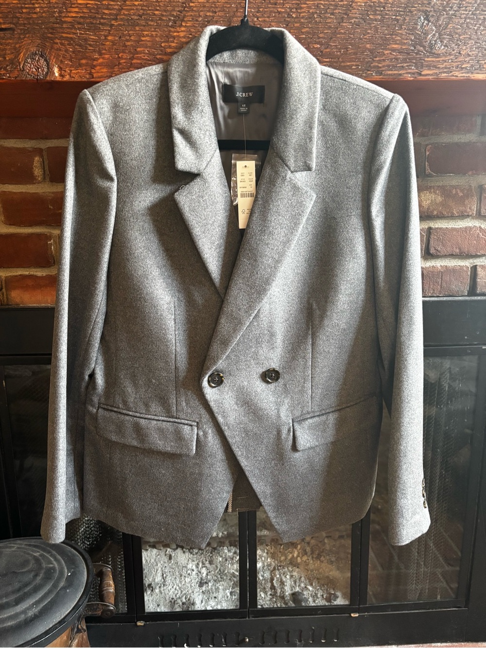 NWT J.Crew Devon Double-Breasted Flannel Blazer - Heather Grey - Size 12